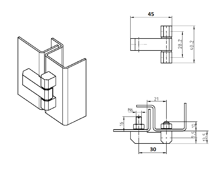 Cabinet Hinge, steel, prominent door - visible, fixed pin, L=40,2, B=45, H=13,5