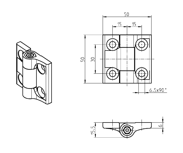 Friction hinge, die-cast zinc,  adjustable, L=50, B=50, H=15,5