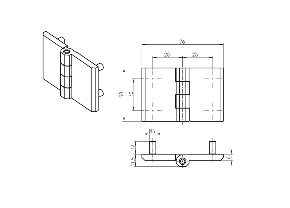 Cabinet hinge, die-cast zinc, chrome plated, prominent door - visible, fixed pin, L=50, B=76, H=11,5