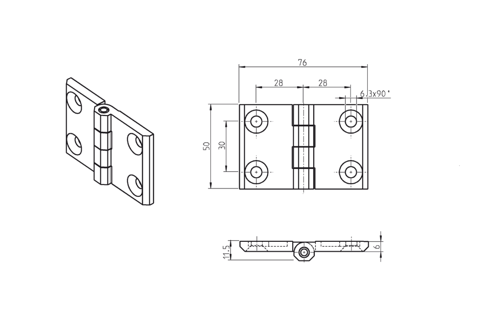 Cabinet hinge, die-cast zinc, chrome plated, prominent door - visible, fixed pin, L=50, B=76, H=11,5
