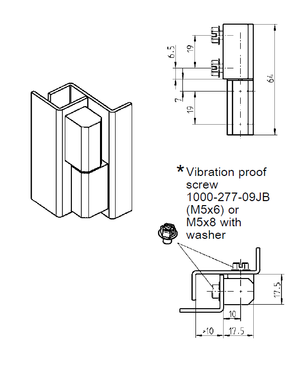 Cabinet Hinge, die-cast zinc, flush door - visible, lift off pin, L=64, B=17,5, H=17,5