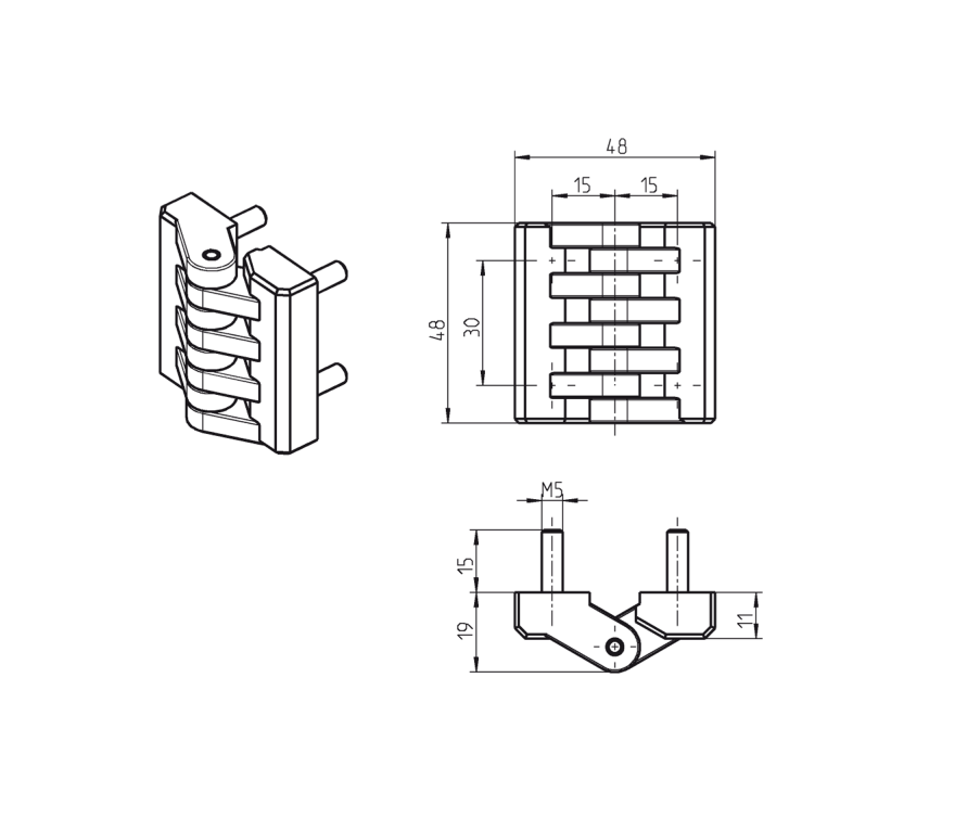 Cabinet hinge, glass fiber reinforced polyamide, prominent door - visible, fixed pin, L=48, B=48, H=19