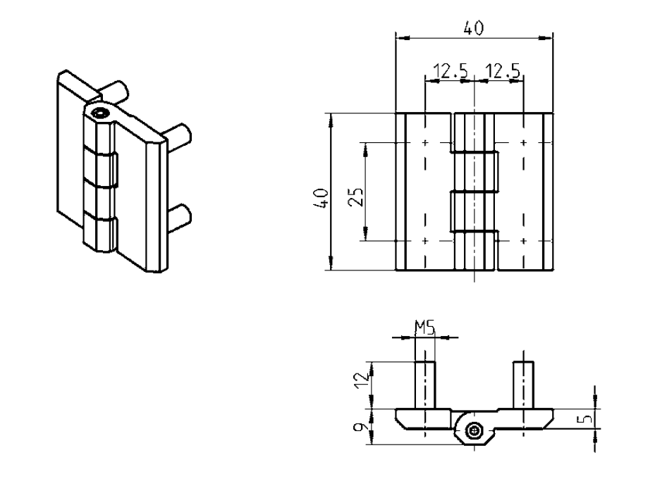Cabinet Hinge, die-cast zinc, prominent door - visible, fixed pin, L=40, B=40, H=9