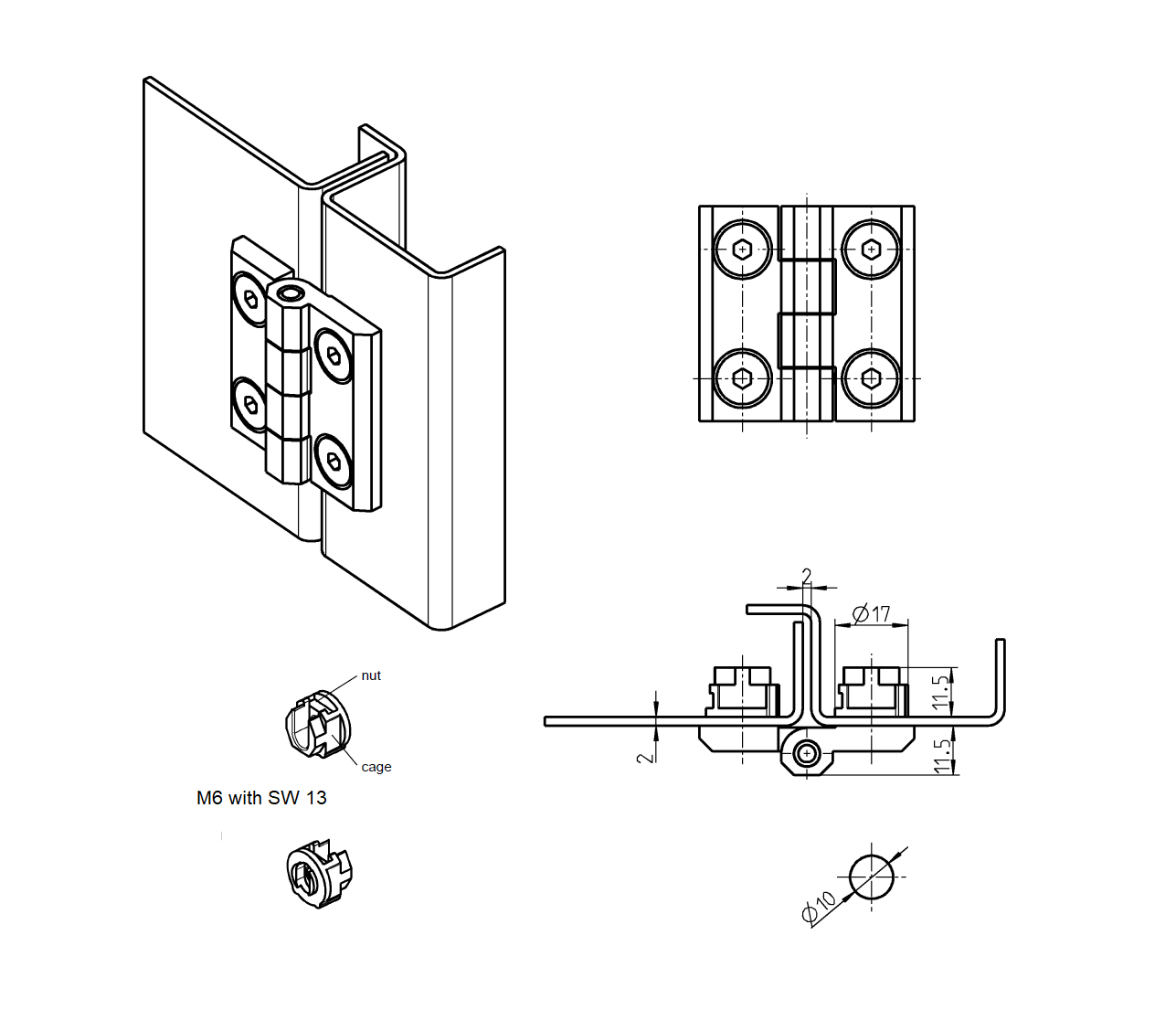 2D-Nut for 2D+ adjustable cabinet hinges, die-cast zinc, M6