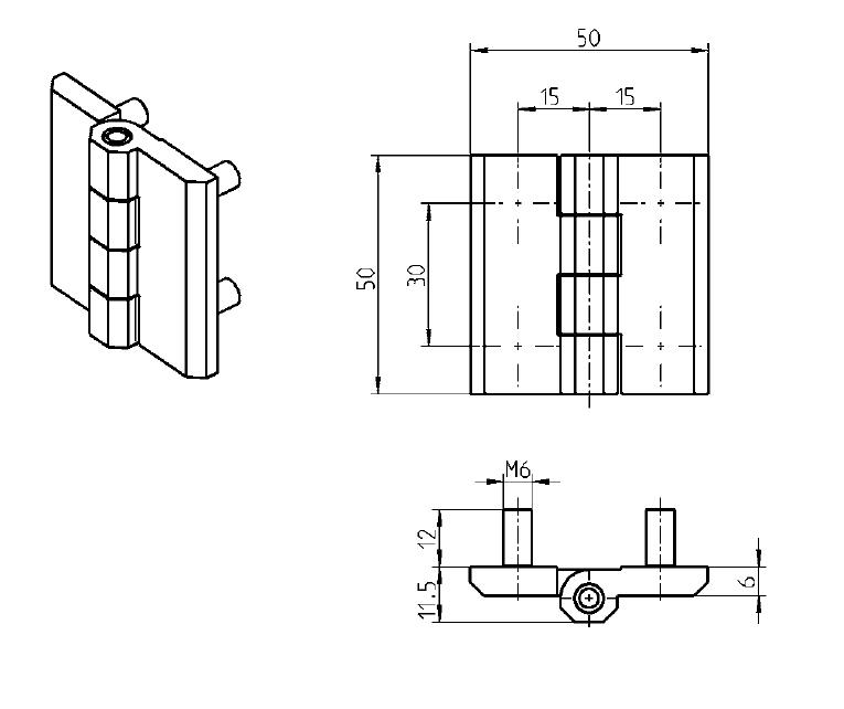 Cabinet Hinge, die-cast zinc, prominent door - visible, fixed pin, L=50, B=50, H=11,5