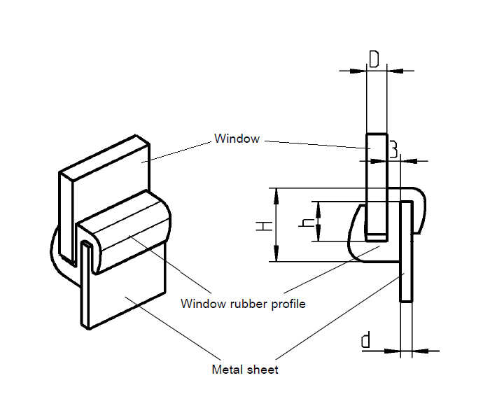 Glazing profile, black nbr, mounting height=8,7, glazing thickness=6, H=16,2