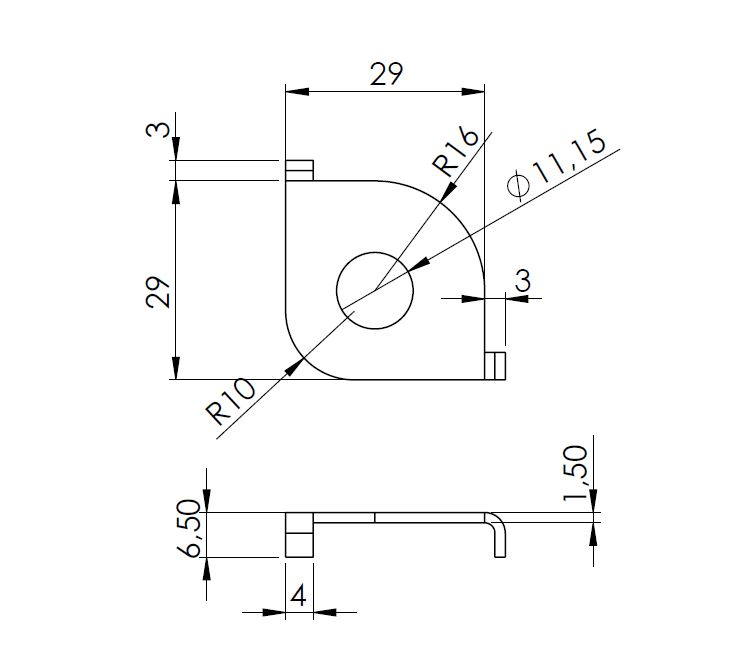 Stop plate for bridge clamp, length = 29mm, width = 29mm, height = 6,5mm