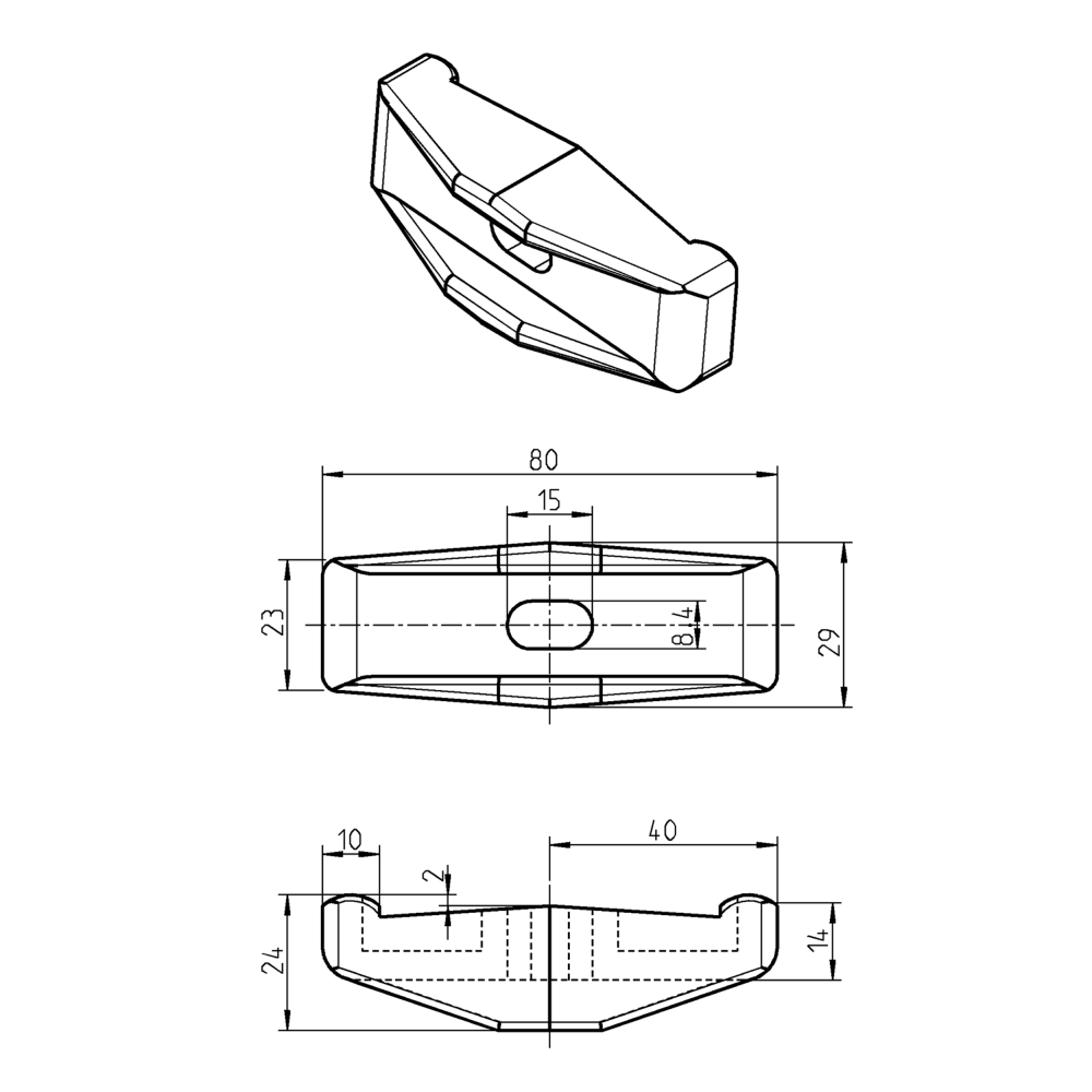 Bridge clamp, glass fiber reinforced polyamide, length=80, width=29, height=24