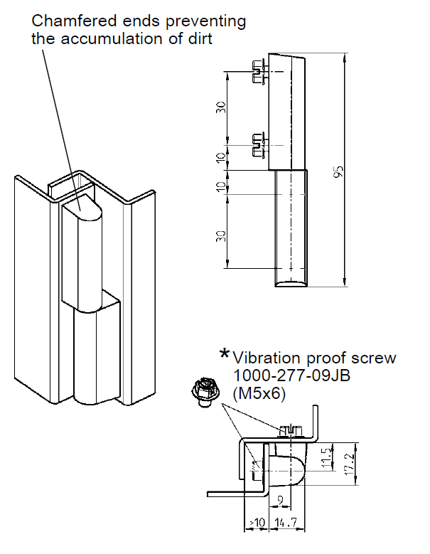 Cabinet Hinge, glass fiber reinforced polyamide, flush door - visible, lift off pin, L=95, B=14,7, H=17,2