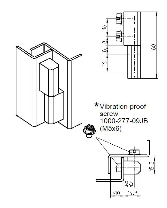 Cabinet Hinge, glass fiber reinforced polyamide, flush door - visible, lift off pin, L=60, B=15,3, H=15,3