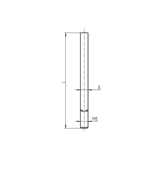 Round rod, steel, screw-on, L=1000, M8