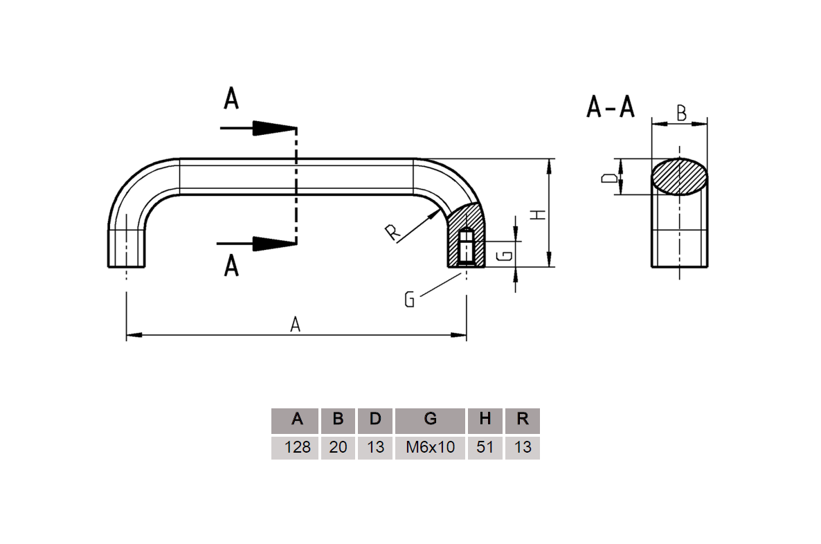 Bridge handle, aluminium, L=141, B=20, H=51