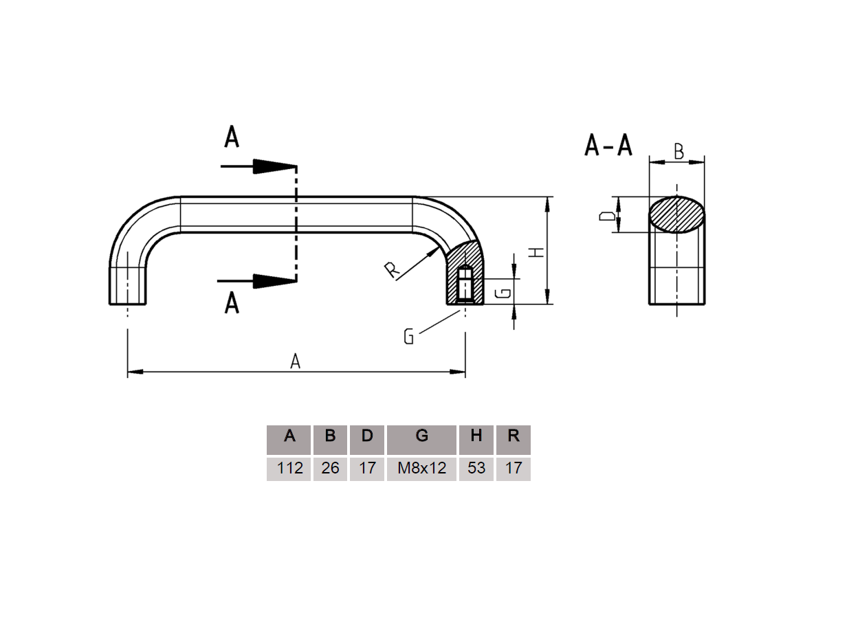 Bridge handle, aluminium, L=129, B=26, H=53