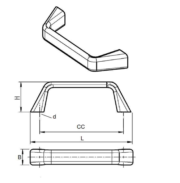 Bridge handle, aluminium, L=147, B= 22,5, H= 43