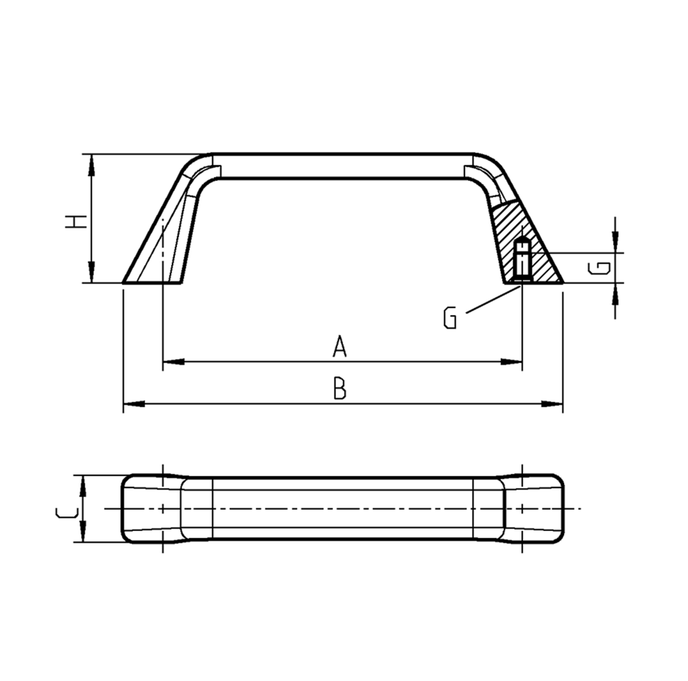 Bridge handle, aluminium, L=215, B=27, H=48