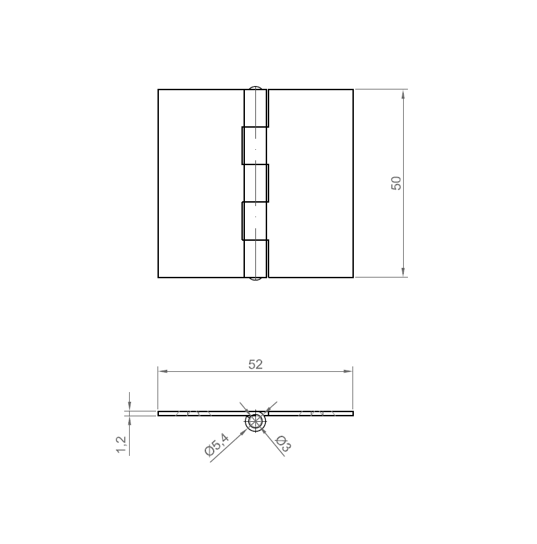 Butt hinge w/o holes, stainless steel, L=50, B=50, T=1