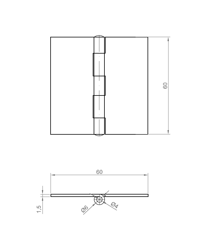 Butt hinge w/o holes, stainless steel, L=60, B=60, T=1