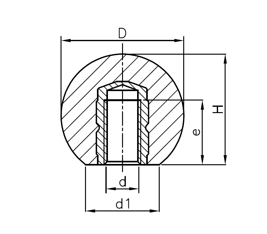 Ball knob, duroplast, female thread M8, D=30mm, H=27mm