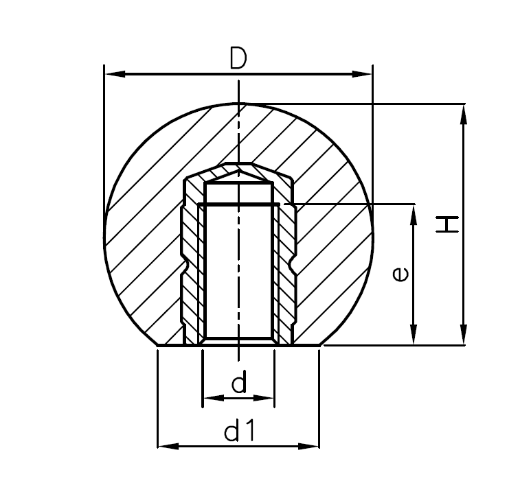 Ball knobs, duroplast, female thread M10, D=35mm, H=32mm