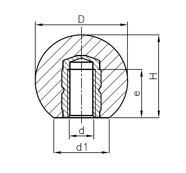 Ball knobs, duroplast, female thread M12, D=45mm, H=43mm