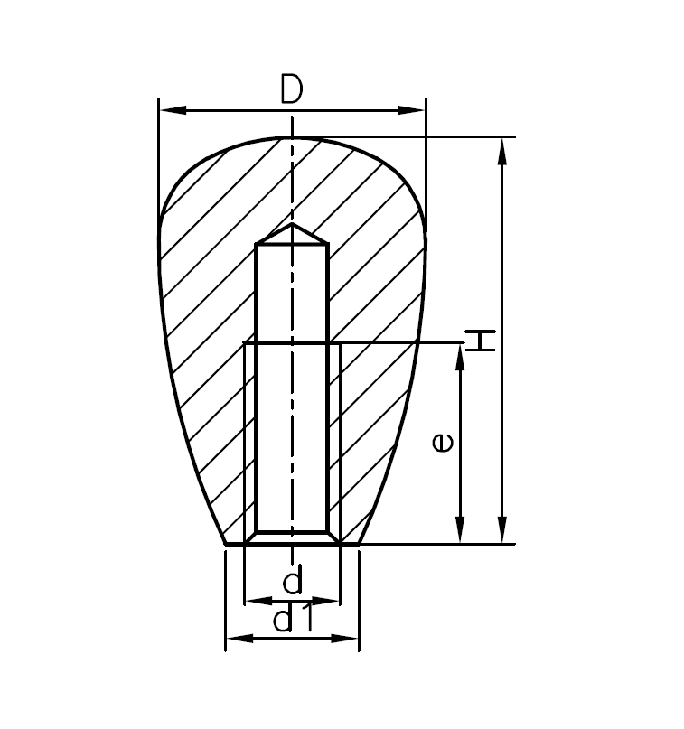 Conical knob, duroplast, female thread M10, D=35mm, H=51mm