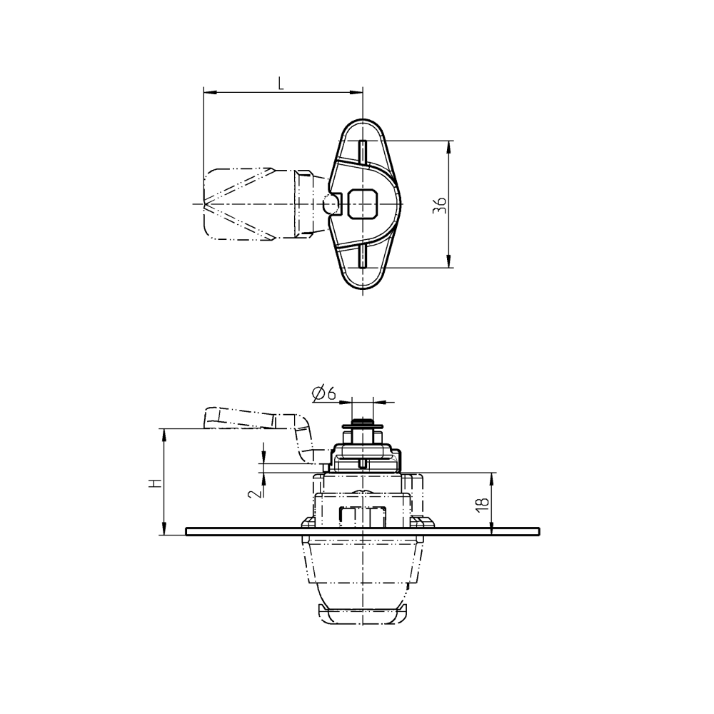 Rod control adapter for cam, die-cast zinc, offset=2, vandring=18