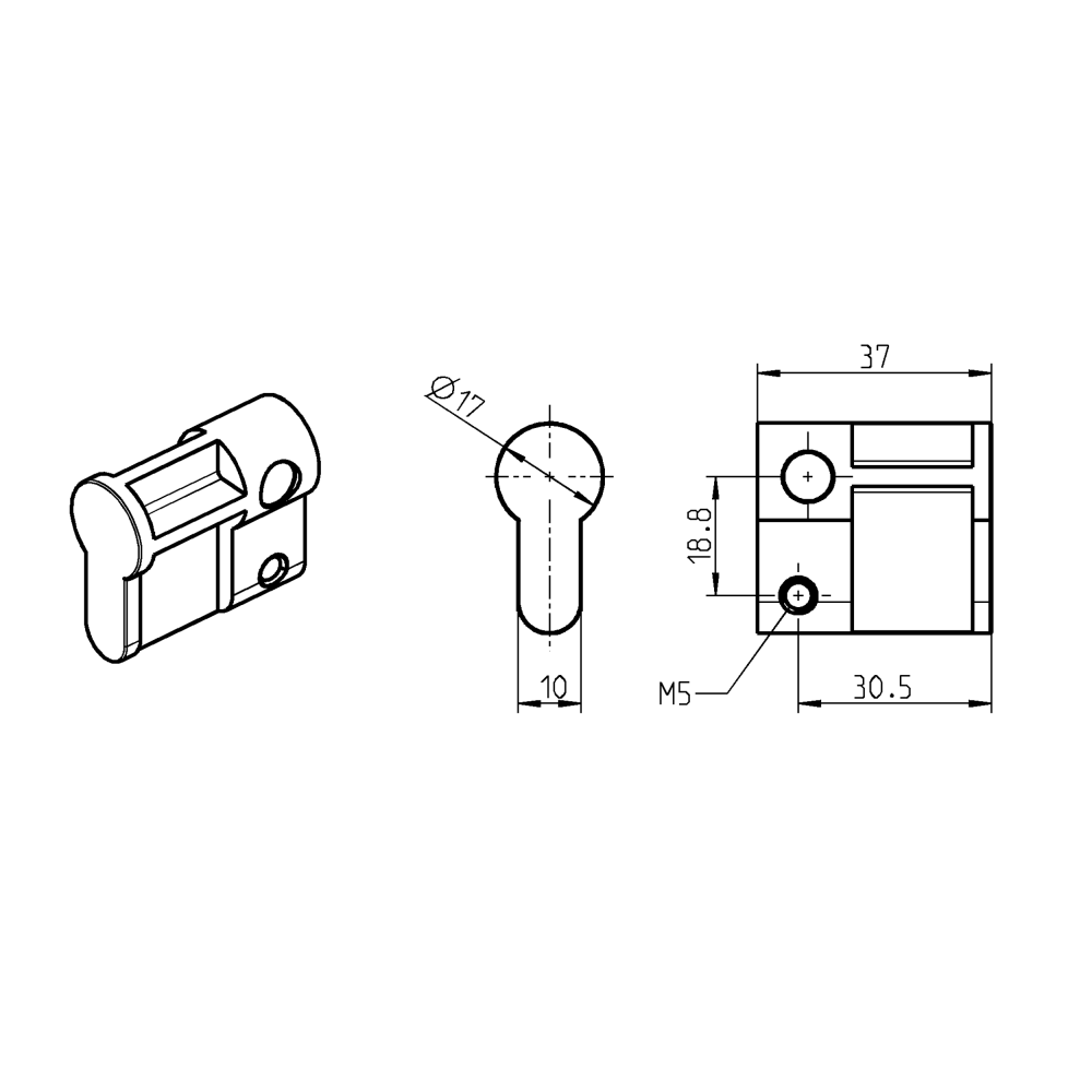 Blindcylinder, glass fiber reinforced polyamid, L=37, A-measure=30