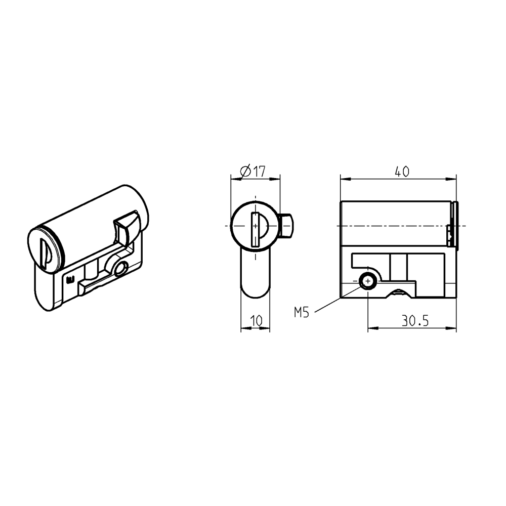 Profile half cylinder, die-cast zinc, square 8, L=40