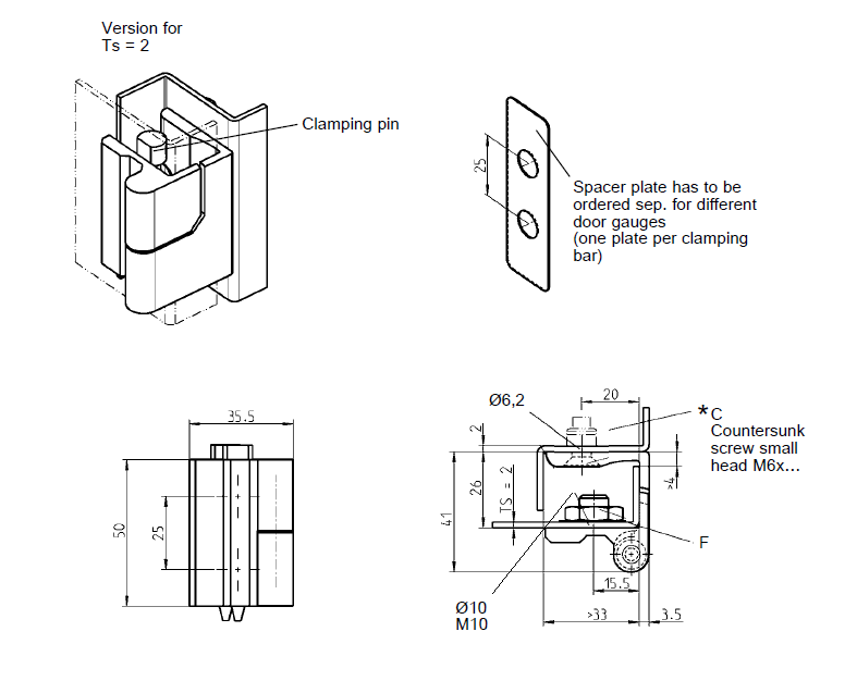 Cabinet Hinge, die-cast zinc, flush door - visible, lift off pin, L=50, B=35,5, H=41