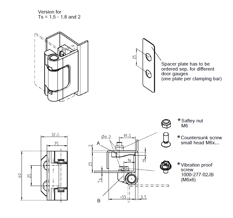 Cabinet Hinge, die-cast zinc, flush door - visible, lift off pin, L=60, B=32,5, H=40