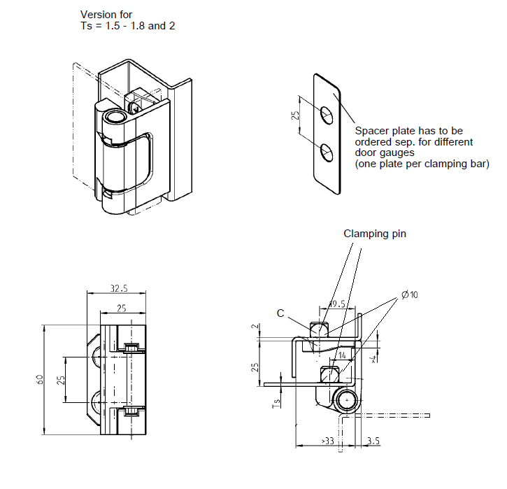 Cabinet Hinge, die-cast zinc, flush door - visible, lift off pin, L=60, B=32,5, H=40