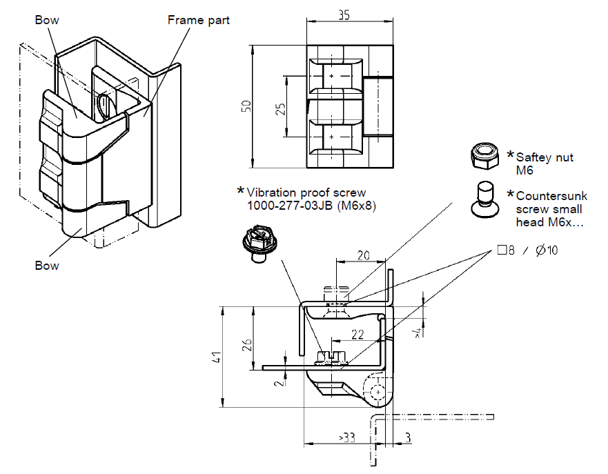 Cabinet Hinge, die-cast zinc, flush door - visible, lift off pin, L=50, B=35, H=41