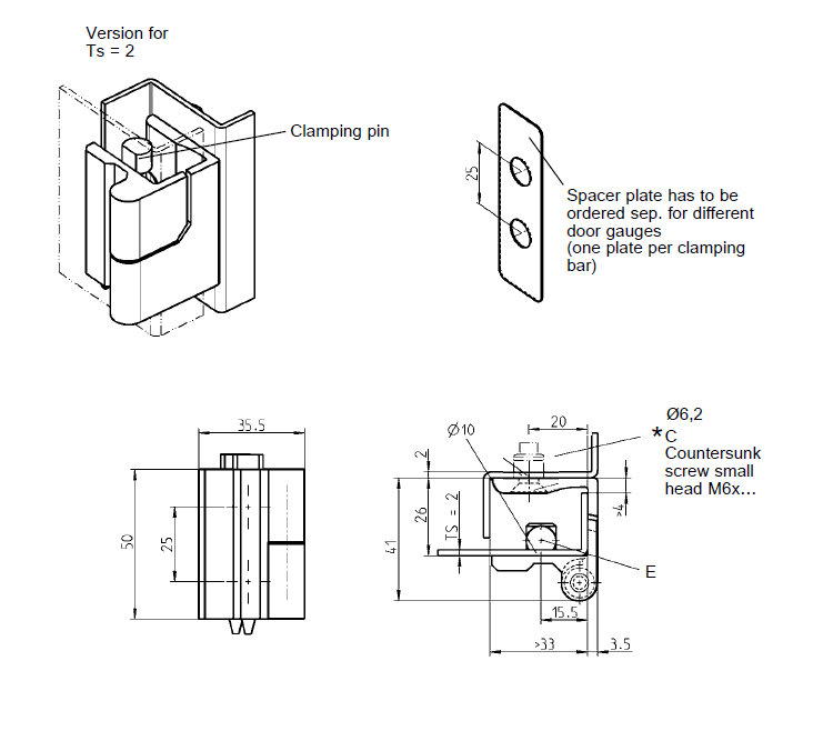Cabinet Hinge, die-cast zinc, flush door - visible, lift off pin, L=50, B=35,5, H=41