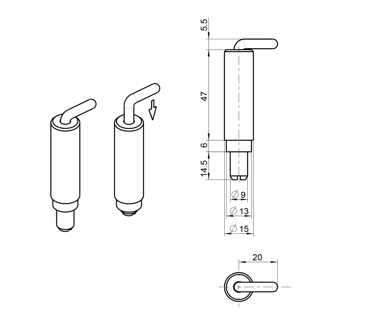 Cabinet hinge, steel, prominent door - concealed, loose pin, L=47, B=15, H=15