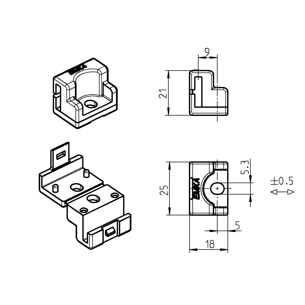 Rod guide, glass fiber reinforced polyamide, L=25, B=18, H=21