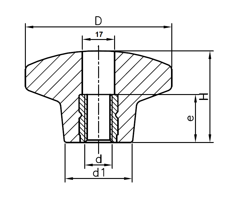 Star Knob, duroplast, through thread M16, D=80 mm, H=50mm