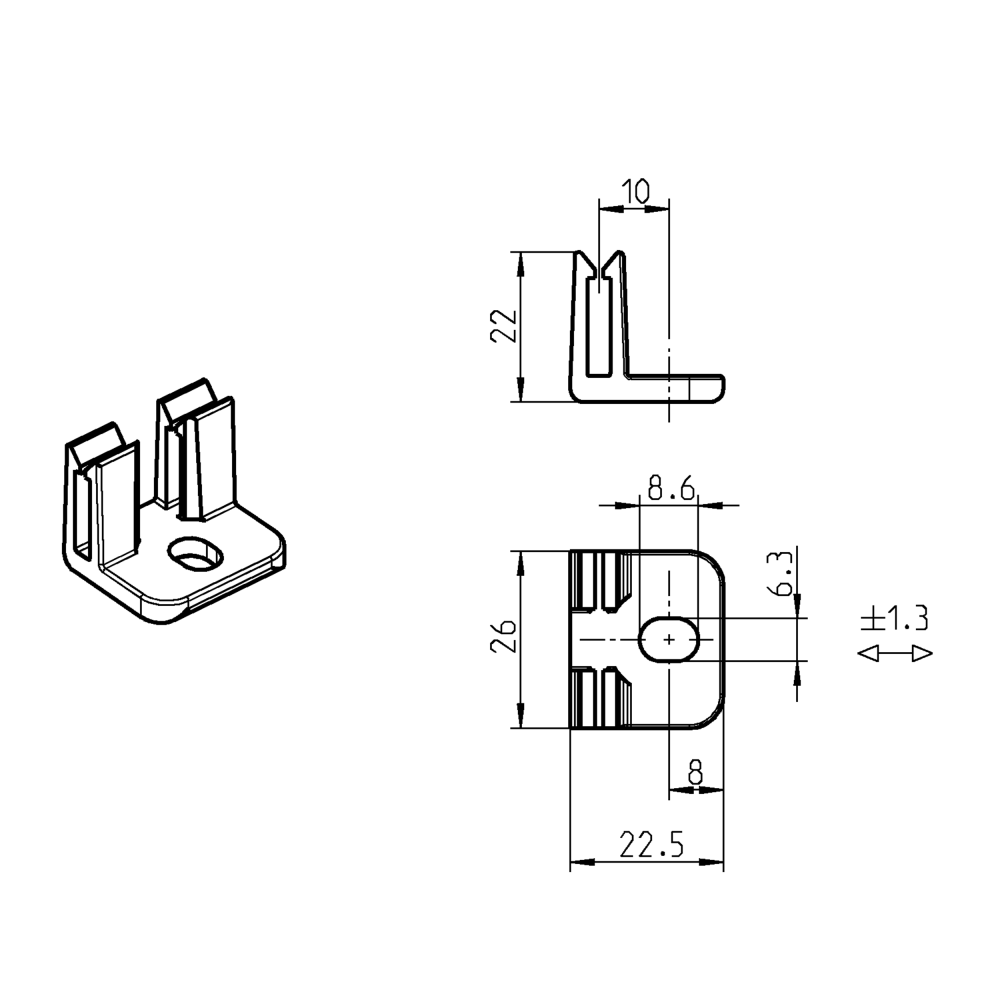 Rod guide, glass fiber reinforced polyamide, L=26, B=22,5, H=22