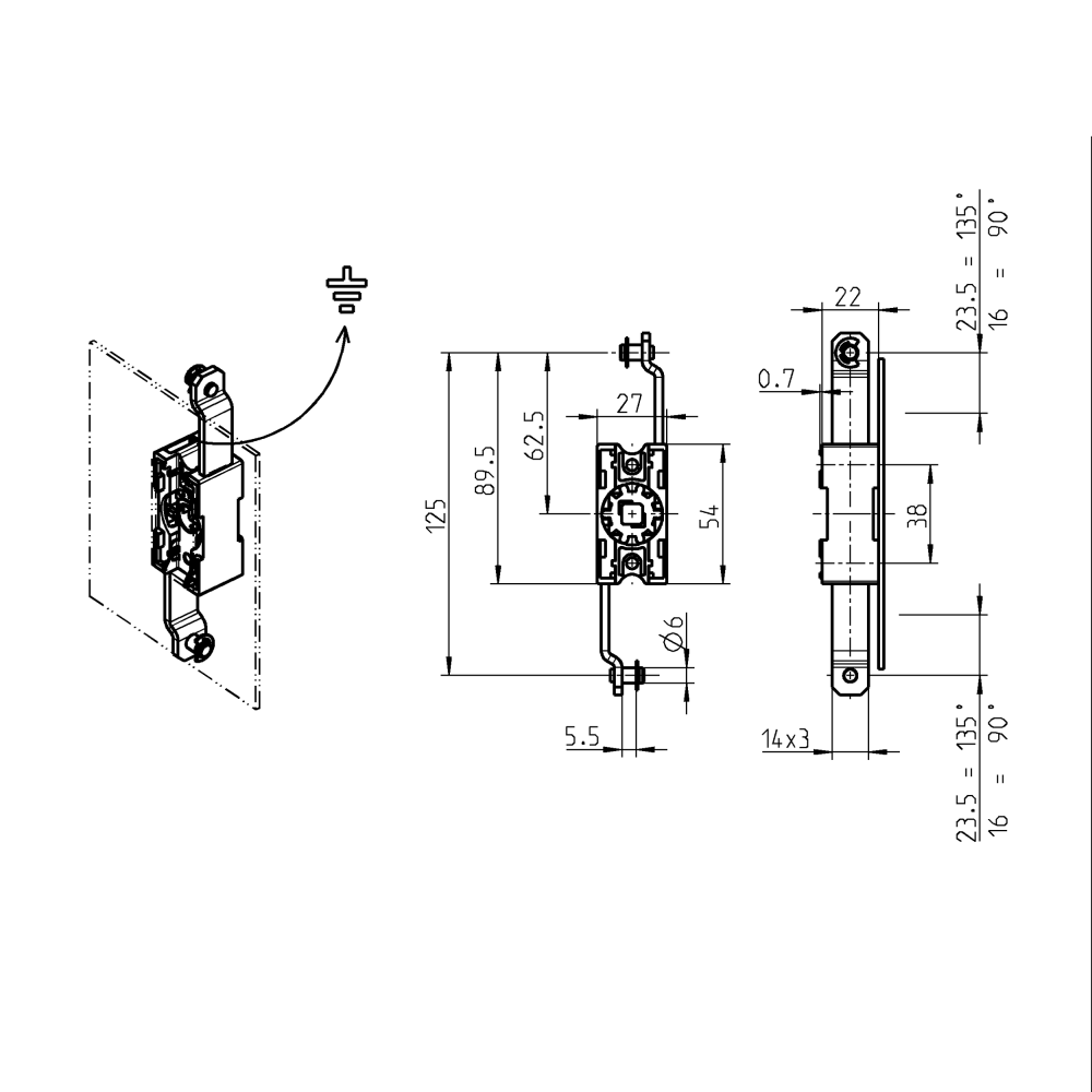 Rod control, die-cast zinc, L=54, B=27, H=22