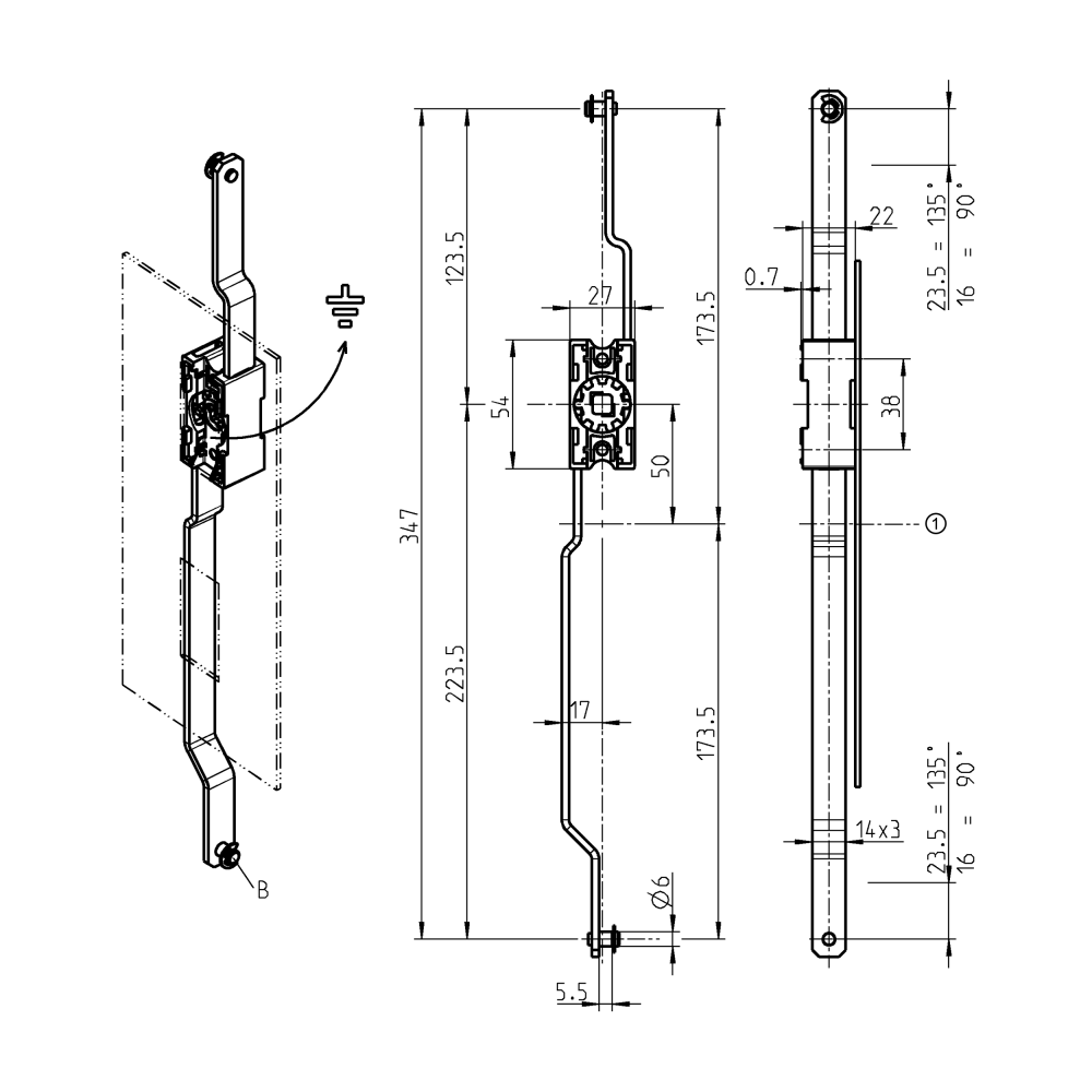 Rod control, die-cast zinc, L=54, B=27, H=22