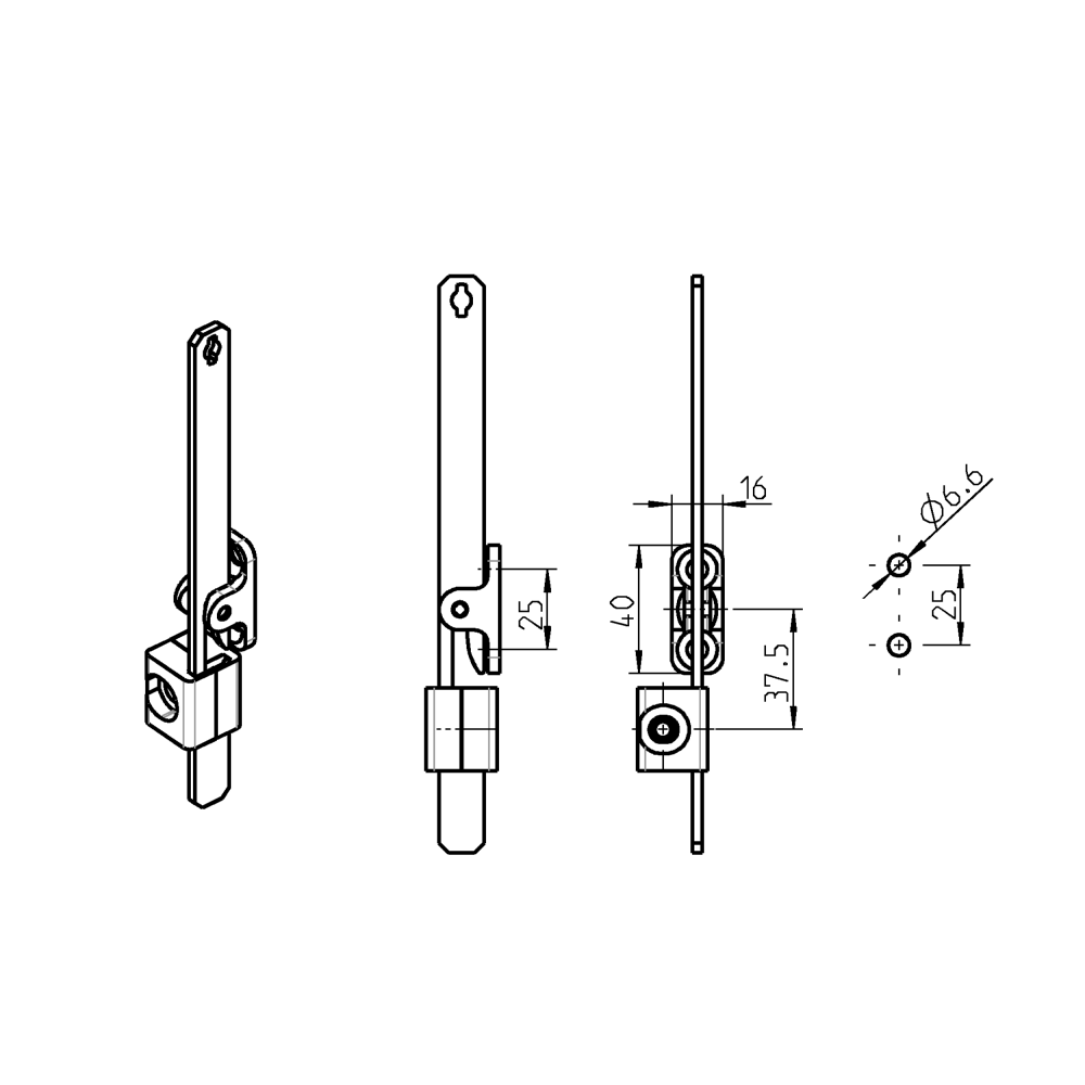Catch for flat rod, die-cast zinc, L=40, B=16