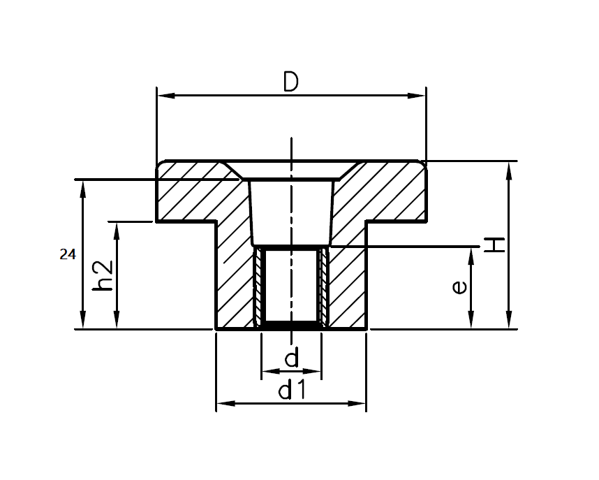 Star knob, duroplast, through thread M6, D=30 mm, H=25mm