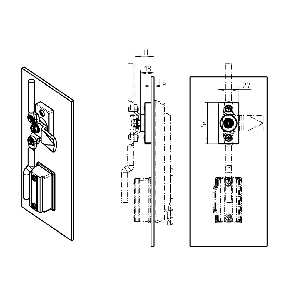Adapter and screws, acid proof stainless steel, Plate thickness=1-12