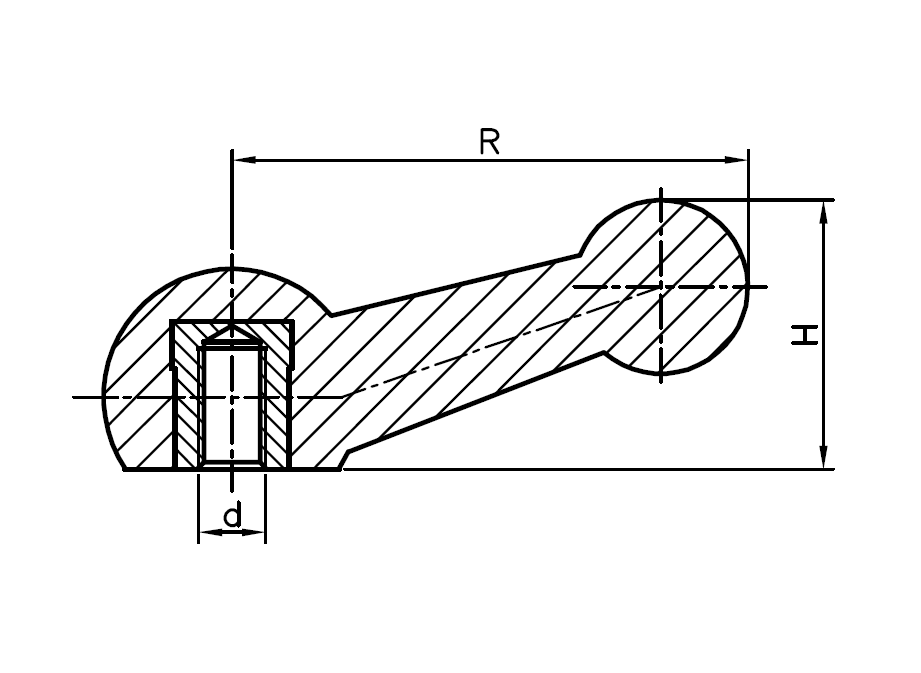 Clamping handle, glass fiber reinforced polyamide, female thread M10, L=mm, H=44mm