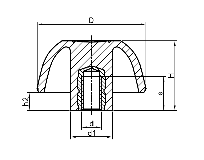 Star Knob, glass fiber reinforced polyamide, female thread M4, D=25 mm, H=17mm