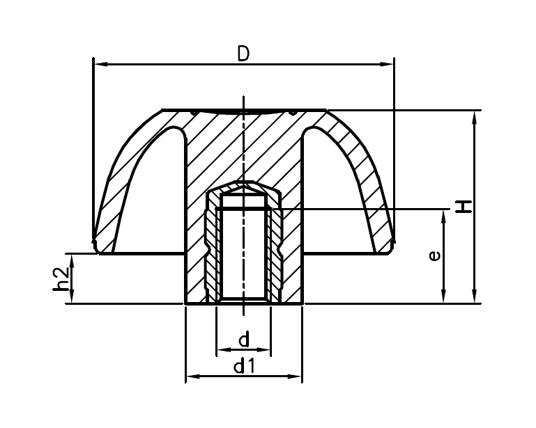 Star Knob, glass fiber reinforced polyamide, female thread M6, D=32 mm, H=20mm