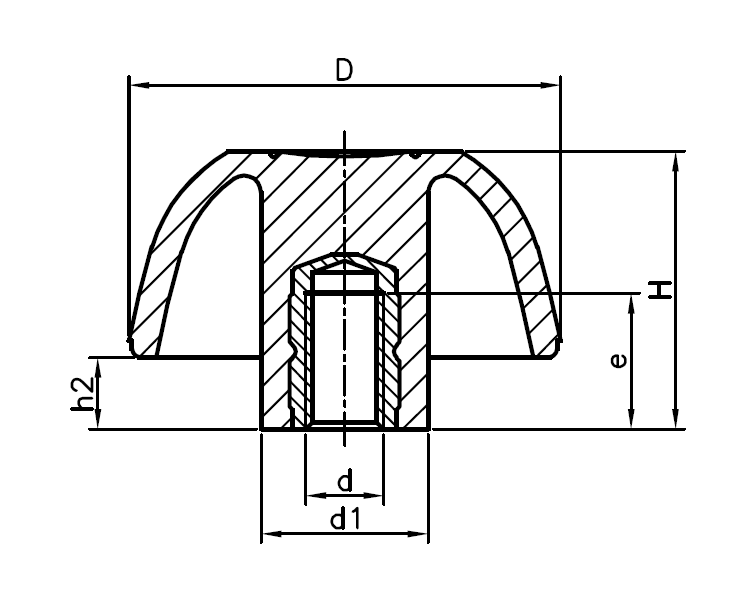 Star Knob, glass fiber reinforced polyamide, female thread M8, D=40 mm, H=25mm