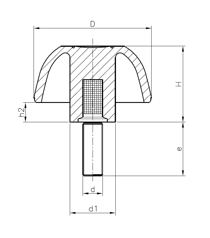 Star Knob, glass fiber reinforced polyamide, male thread M8, D=40 mm, H=25mm