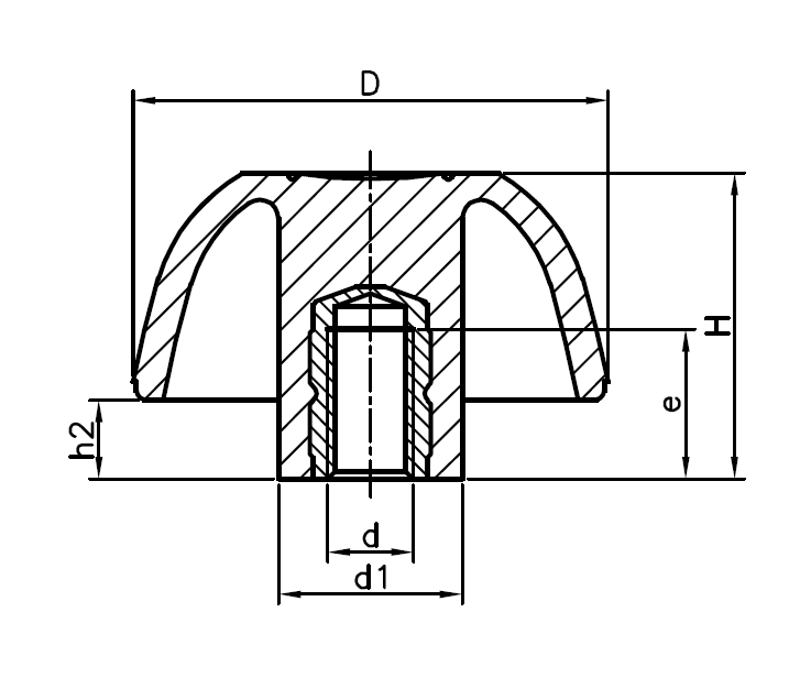 Star Knob, glass fiber reinforced polyamide, female thread M10, D=50 mm, H=32mm