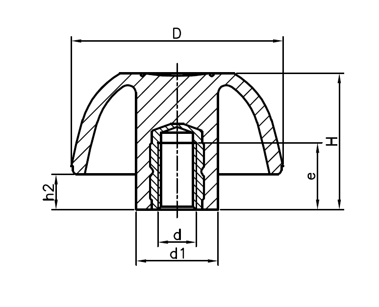 Star Knob, glass fiber reinforced polyamide, female thread M12, D=63 mm, H=40mm
