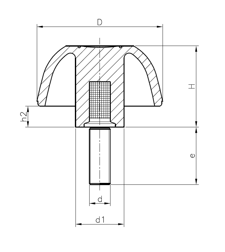 Star Knob, glass fiber reinforced polyamide, male thread M16, D=63 mm, H=40mm